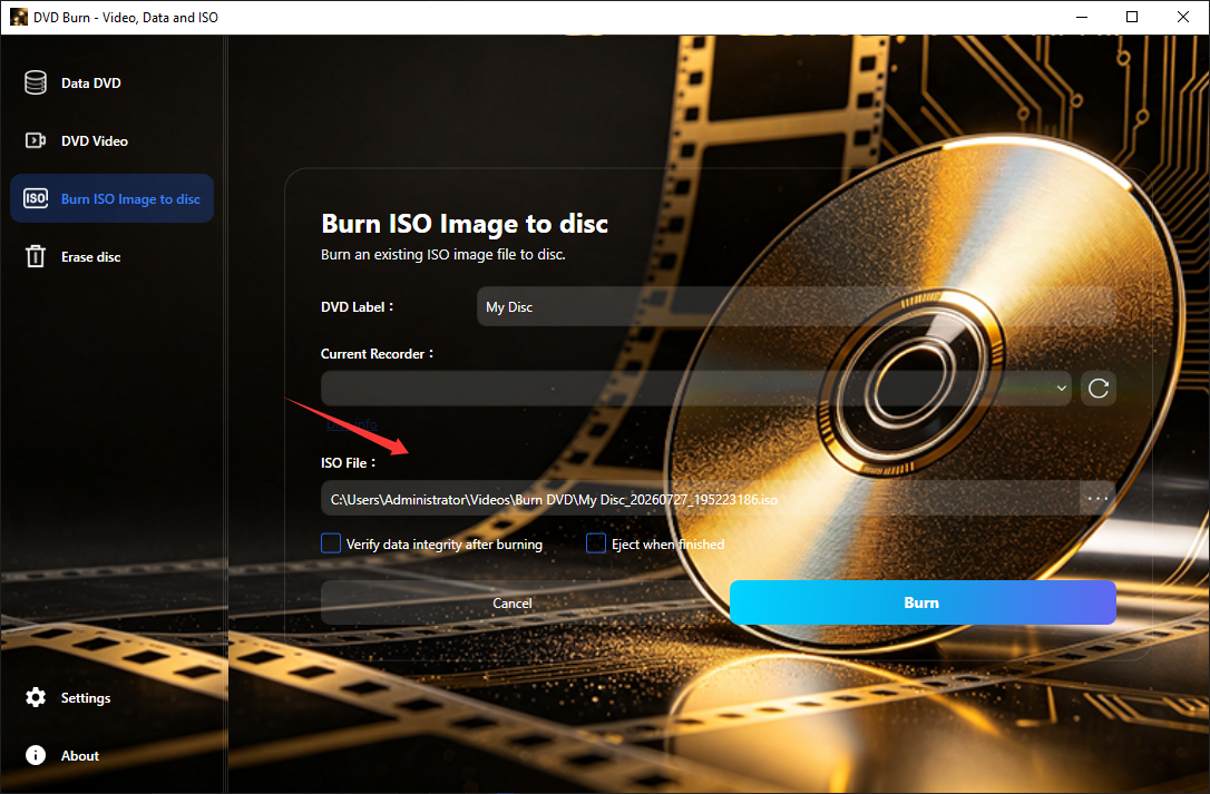 Select the ISO image file
