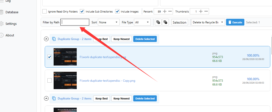 Filter by Path input