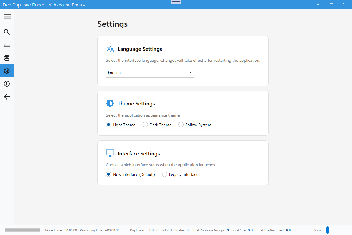 Settings page