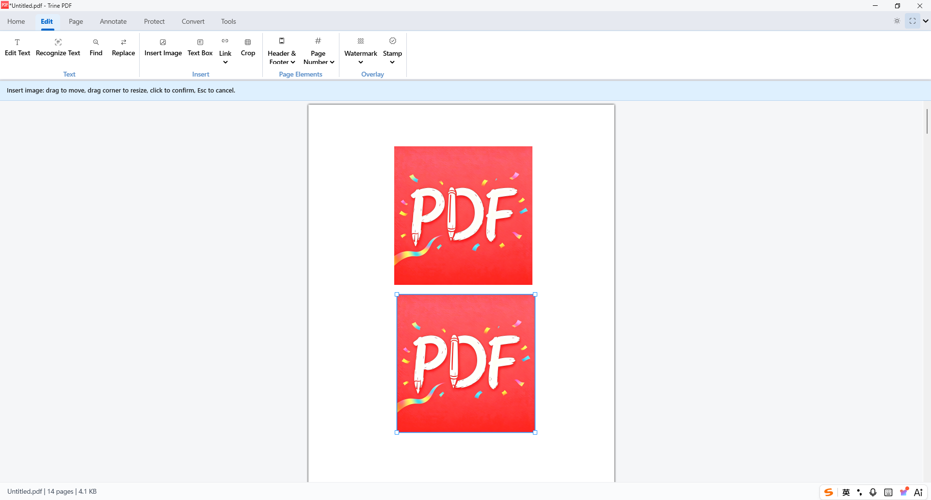 Insert image with resize handles
