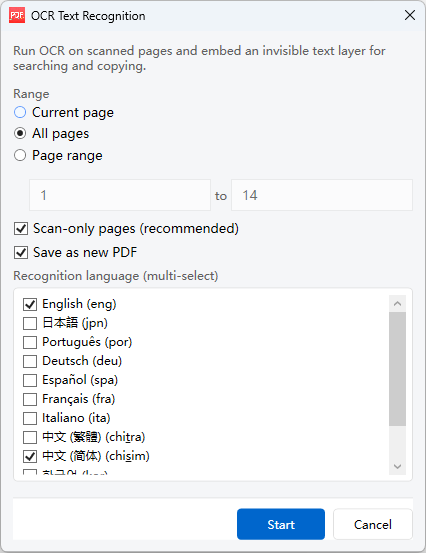 OCR dialog
