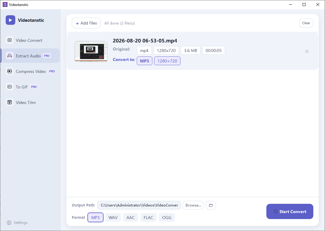 Extract Audio with MP3, WAV, AAC, FLAC and OGG format chips